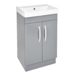 PVC 500mm Floor Standing Dark Grey Vanity Unit and Basin