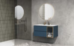 Volcan Matte Blue Wall Hung 1000mm Vanity Unit and White 0TH Basin