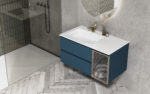 Volcan Matte Blue Wall Hung 1000mm Vanity Unit and White Basin