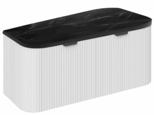 PVC Gloss White Fluted 1000mm Wall Hung Vanity Unit and Black Marble Top