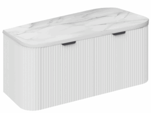PVC Gloss White Fluted 1000mm Wall Hung Vanity Unit and White Marble Top 