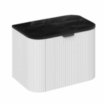 PVC Gloss White Fluted 600mm Wall Hung Vanity Unit and Black Marble Top