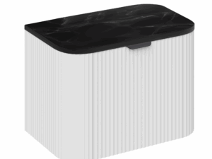 PVC Gloss White Fluted 600mm Wall Hung Vanity Unit and Black Marble Top