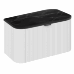 PVC Gloss White Fluted 800mm Wall Hung Vanity Unit and Black Marble Top