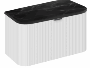 PVC Gloss White Fluted 800mm Wall Hung Vanity Unit and Black Marble Top