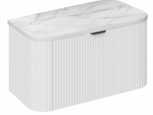 PVC Gloss White Fluted 800mm Wall Hung Vanity Unit and White Marble Top