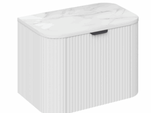 PVC Gloss White Fluted 600mm Wall Hung Vanity Unit and White Marble Top 