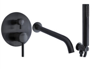 Stream Concealed Shower Valve with Kit & Bath Mixer (Black Spout 260mm)