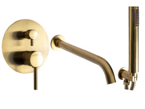 Stream Concealed Shower Valve with Kit & Bath Mixer (Brushed Gold Spout 260mm)