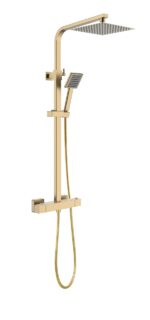 Pegasus Square Thermostatic Shower Valve & Rail Kit - BRUSHED BRASS