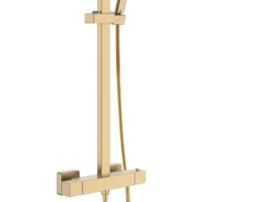 Pegasus Square Thermostatic Shower Valve & Rail Kit - BRUSHED BRASS